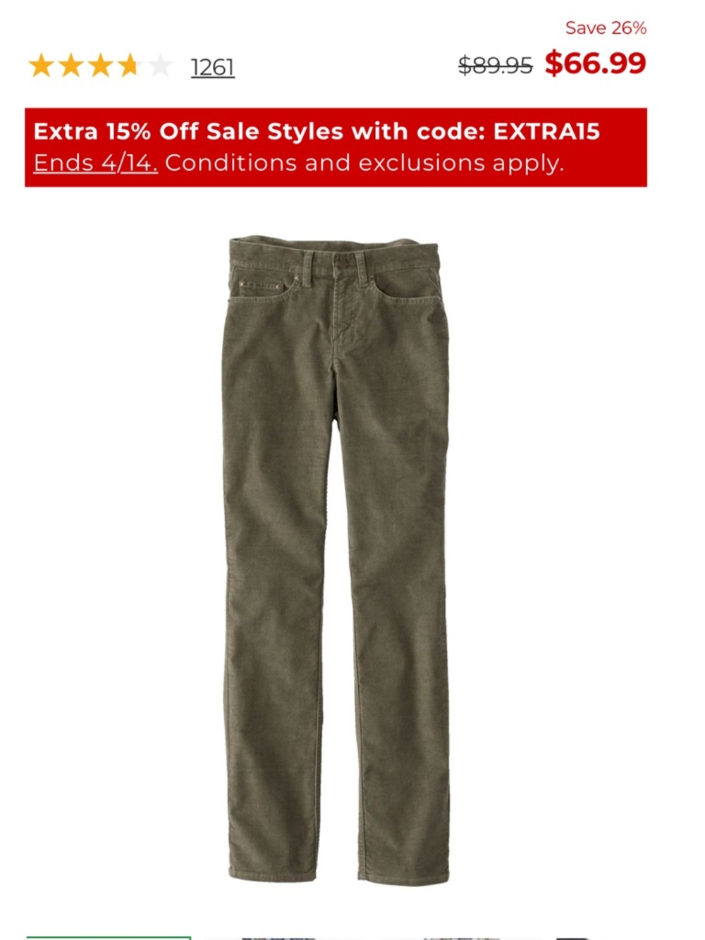 Slim Straight Corduroy Pants in Olive Green
